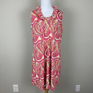 Lulu B Dress Womens XL Pink Colorful Psychedelic Ruffle Neck UPF50 Beach Travel‎